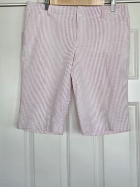 For The Republic Light Pink Striped Seersucker Shorts